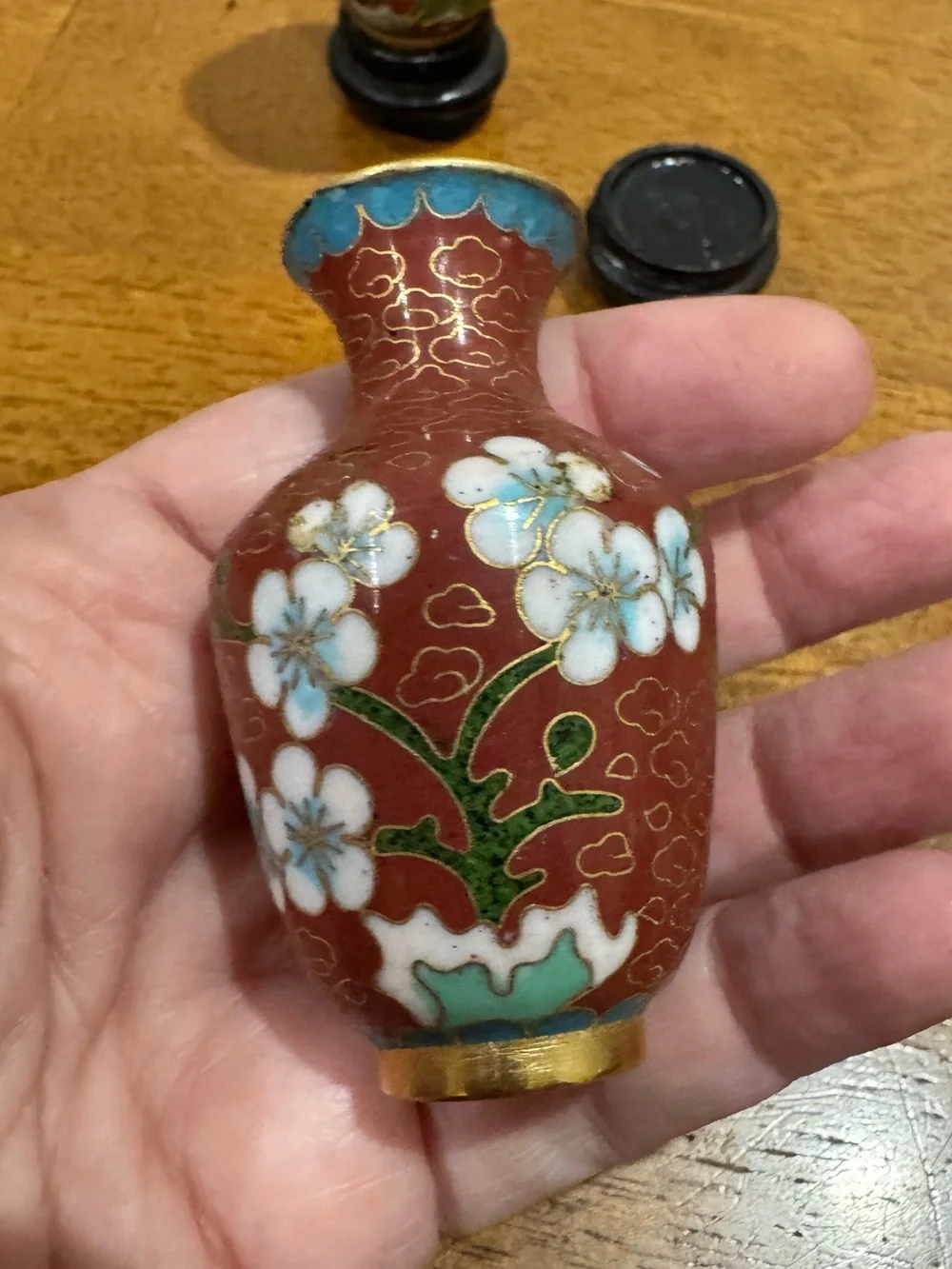 Set of Vintage 3 Mini Chinese Cloisonné Vases